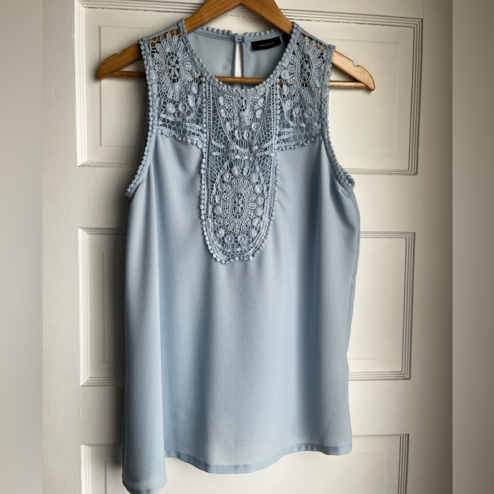 Halogen Light Blue Sleeveless Lace Top
